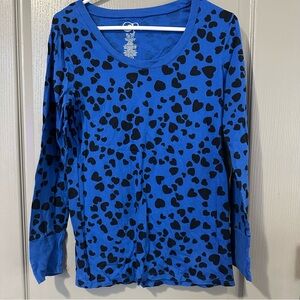 Blue and Black Heart Print Long Sleeve Top Ocean Pacific XL Casual OP